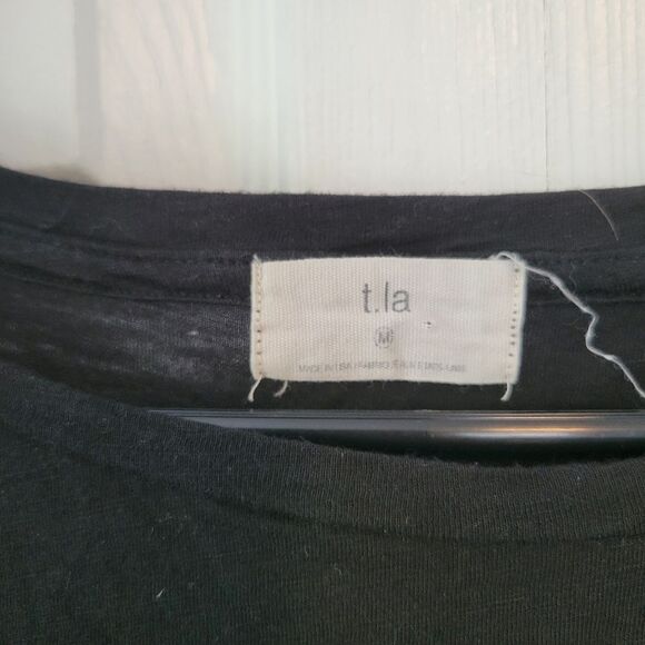 Anthropologie t.la Black Flutter Sleeve T-Shirt Size Medium Cotton Modal - Picture 4 of 5